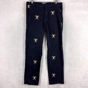 Liquid Death Pants Mens 32 Black Twill Embroidered Gold Skull AOP Yacht Punk